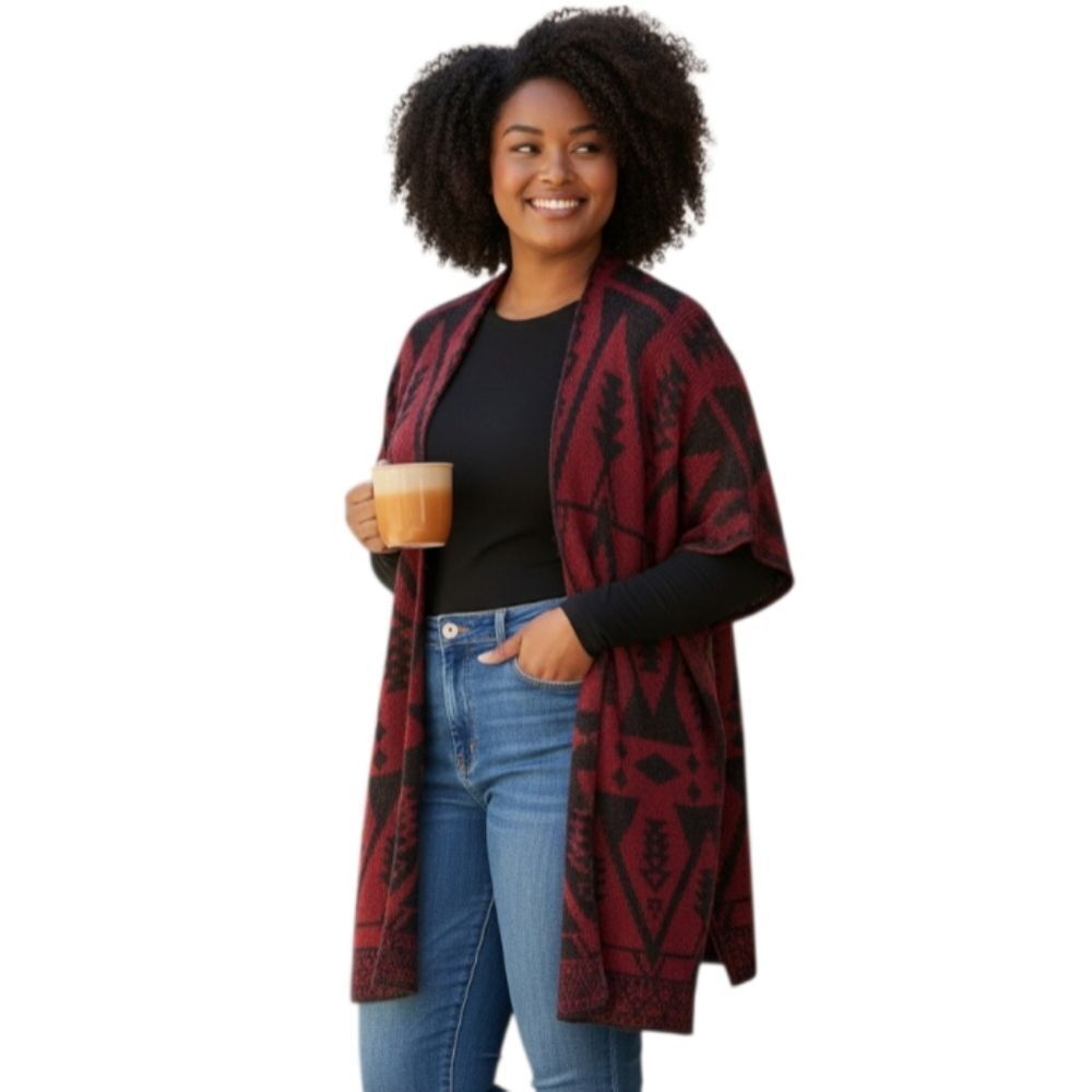 ONE WORLD RED & BLACK CARDIGAN SZ.2X GUC